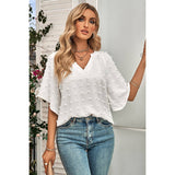 Solid Polk Dot V Neck Loose Fit Top - MVTFASHION.COM