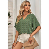 Solid Polk Dot V Neck Loose Fit Top - MVTFASHION.COM