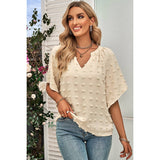 Solid Polk Dot V Neck Loose Fit Top - MVTFASHION.COM