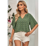 Solid Polk Dot V Neck Loose Fit Top - MVTFASHION.COM