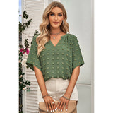 Solid Polk Dot V Neck Loose Fit Top - MVTFASHION.COM