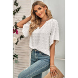 Solid Polk Dot V Neck Loose Fit Top - MVTFASHION.COM