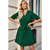 Solid Puff Sleeve Belted Midi Dress - MVTFASHION.COM