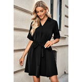 Solid Puff Sleeve Belted Midi Dress - MVTFASHION.COM