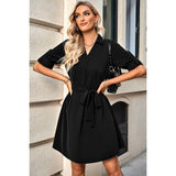 Solid Puff Sleeve Belted Midi Dress - MVTFASHION.COM