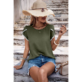 Solid Round Neck Cross Sleeves Lace Hem Tee - MVTFASHION.COM