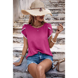 Solid Round Neck Cross Sleeves Lace Hem Tee - MVTFASHION.COM