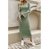 Solid Round Neck Elastic Bodycon Fit Dress - MVTFASHION.COM