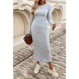 Solid Round Neck Elastic Bodycon Fit Dress - MVTFASHION.COM