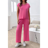 Solid Round Neck Fit Pleated Elastic Waist Set - MVTFASHION.COM