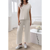 Solid Round Neck Fit Pleated Elastic Waist Set - MVTFASHION.COM