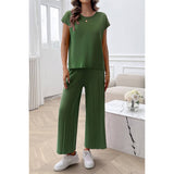 Solid Round Neck Fit Pleated Elastic Waist Set - MVTFASHION.COM