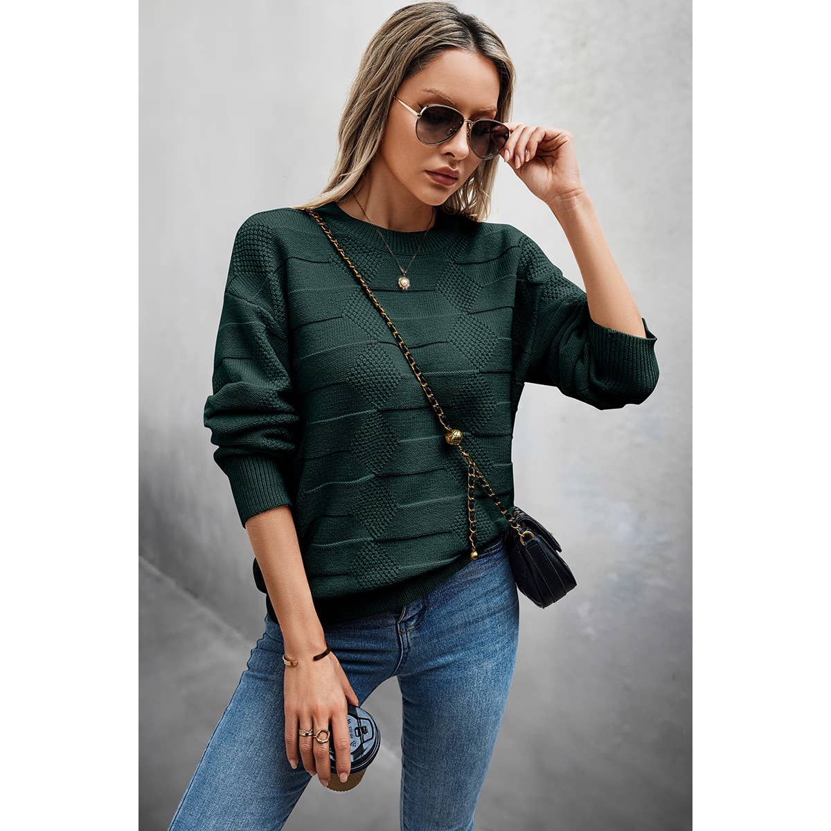 Solid Round Neck Knit Loose Long Sleeves Sweater - MVTFASHION.COM