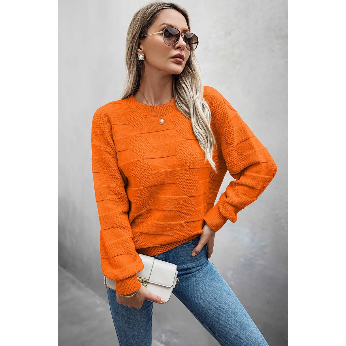 Solid Round Neck Knit Loose Long Sleeves Sweater - MVTFASHION.COM