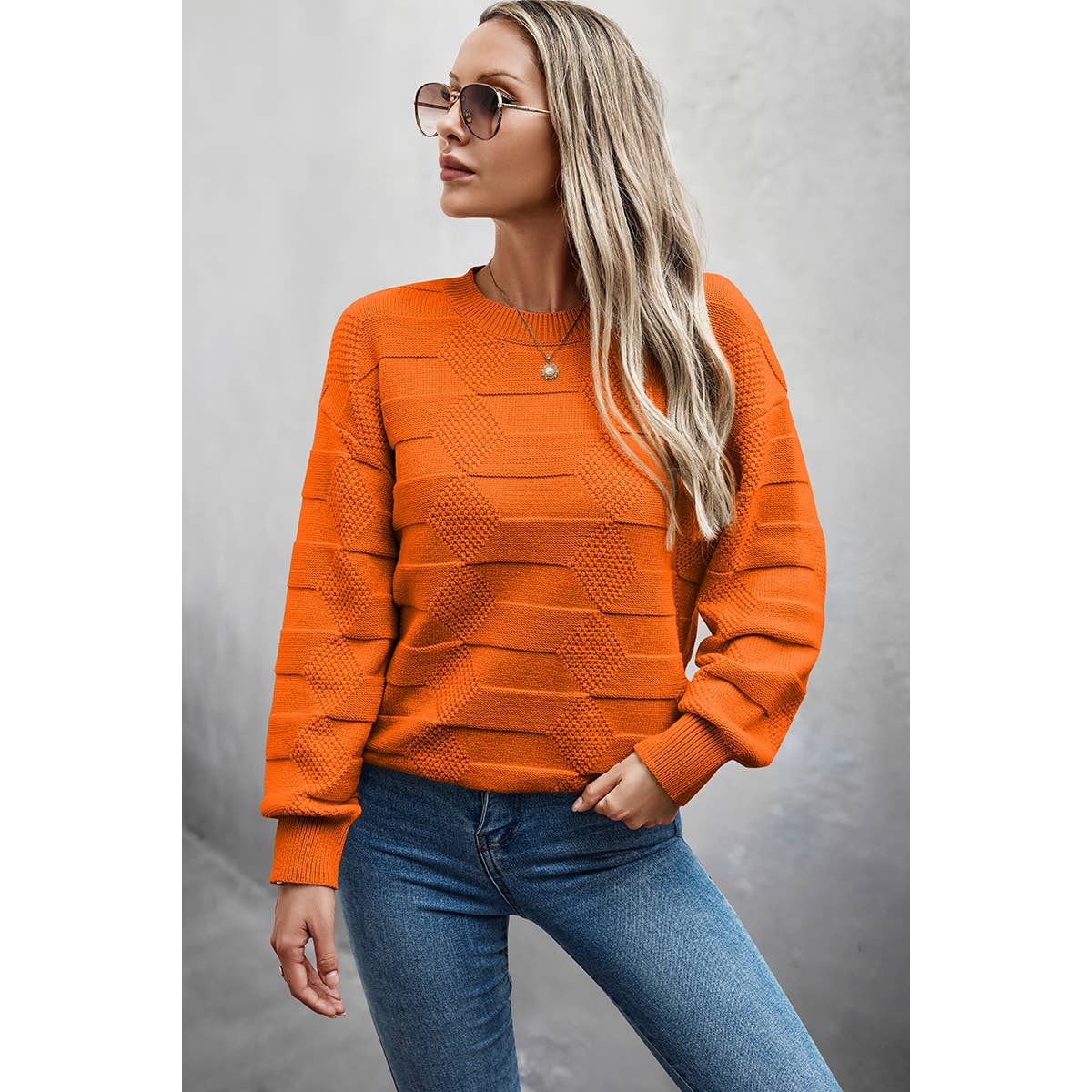 Solid Round Neck Knit Loose Long Sleeves Sweater - MVTFASHION.COM