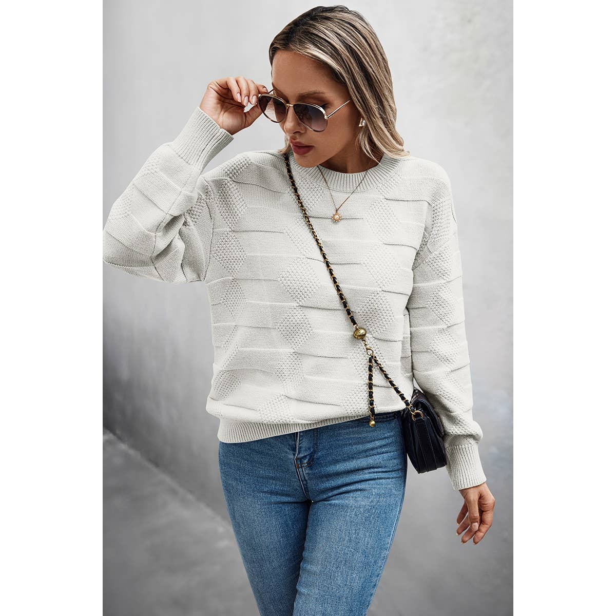 Solid Round Neck Knit Loose Long Sleeves Sweater - MVTFASHION.COM