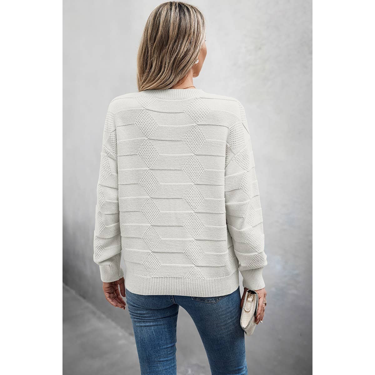 Solid Round Neck Knit Loose Long Sleeves Sweater - MVTFASHION.COM