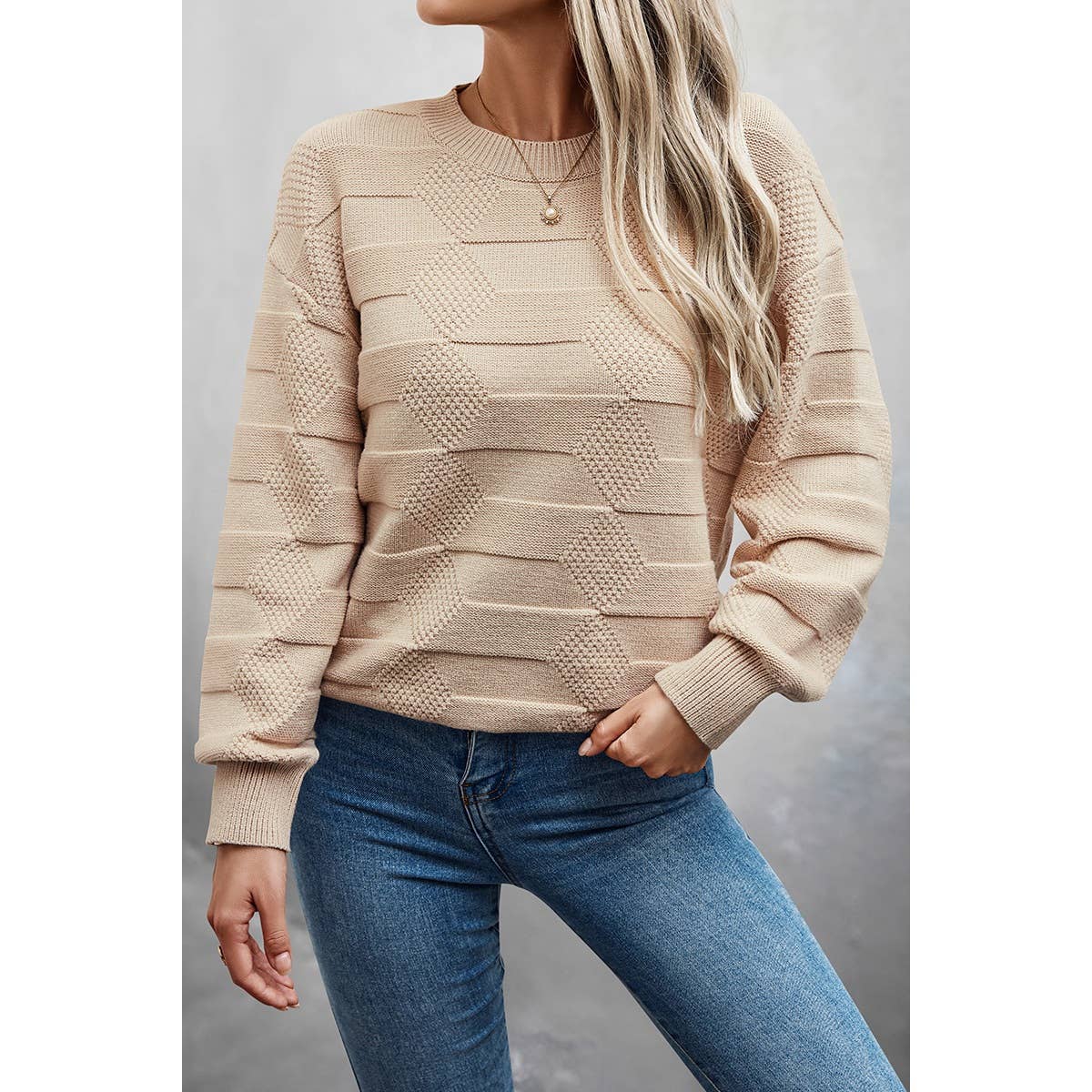 Solid Round Neck Knit Loose Long Sleeves Sweater - MVTFASHION.COM