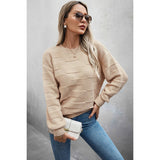 Solid Round Neck Knit Loose Long Sleeves Sweater - MVTFASHION.COM