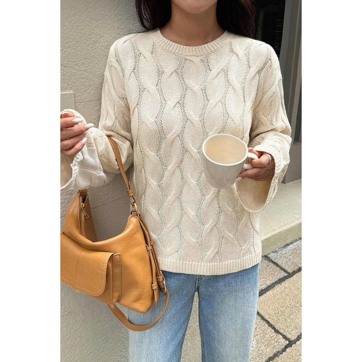 Solid Round Neck Knit Loose Sweater - MVTFASHION.COM