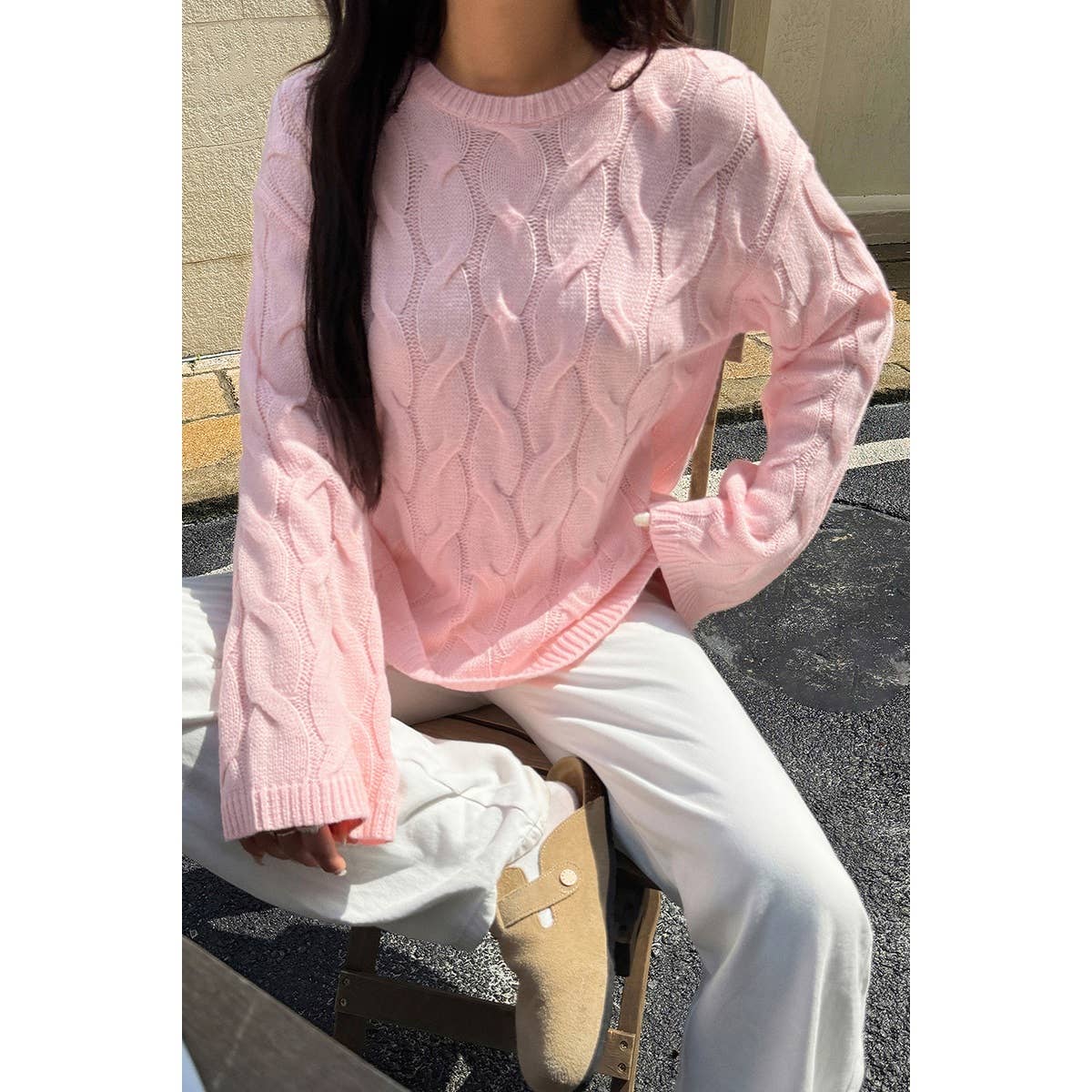 Solid Round Neck Knit Loose Sweater - MVTFASHION.COM