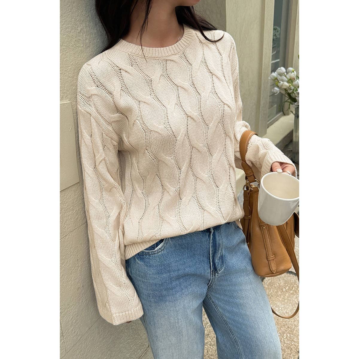 Solid Round Neck Knit Loose Sweater - MVTFASHION.COM