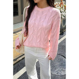 Solid Round Neck Knit Loose Sweater - MVTFASHION.COM