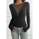 Solid Round Neck Slim Fit Color Block Mesh Top - MVTFASHION.COM