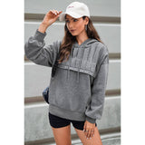 Solid Ruched Loose Fit Drop Shoulder Hoodie - MVTFASHION.COM