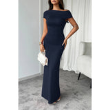 Solid Ruched One Shoulder Elastic Fit Long Dress - MVTFASHION.COM