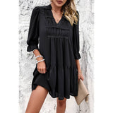 Solid Ruched Pleated Ruffle Loose Fit Dress - MVTFASHION.COM