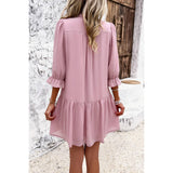 Solid Ruched Pleated Ruffle Loose Fit Dress - MVTFASHION.COM