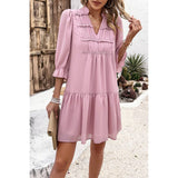 Solid Ruched Pleated Ruffle Loose Fit Dress - MVTFASHION.COM