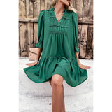 Solid Ruched Pleated Ruffle Loose Fit Dress - MVTFASHION.COM