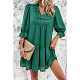 Solid Ruched Pleated Ruffle Loose Fit Dress - MVTFASHION.COM