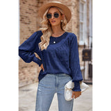 Solid Ruched Round Neck Ruffle Hem Loose Top - MVTFASHION.COM