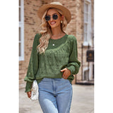 Solid Ruched Round Neck Ruffle Hem Loose Top - MVTFASHION.COM