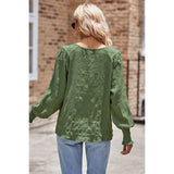 Solid Ruched Round Neck Ruffle Hem Loose Top - MVTFASHION.COM