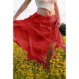 Solid Ruffle Drawstring Waist Asymmetry Hem Skirt - MVTFASHION.COM