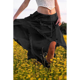 Solid Ruffle Drawstring Waist Asymmetry Hem Skirt - MVTFASHION.COM