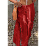 Solid Ruffle Drawstring Waist Asymmetry Hem Skirt - MVTFASHION.COM