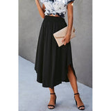 Solid Shirred Elastic Waist A Line Flared Skirt - MVTFASHION.COM