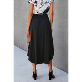 Solid Shirred Elastic Waist A Line Flared Skirt - MVTFASHION.COM