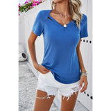 Solid Short Sleeves Loose Fit Cut Out Shirt - MVTFASHION.COM