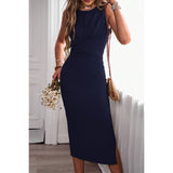 Solid Sleeveless Cross Waist Bodycon Dress - MVTFASHION.COM