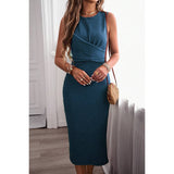 Solid Sleeveless Cross Waist Bodycon Dress - MVTFASHION.COM