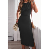 Solid Sleeveless Cross Waist Bodycon Dress - MVTFASHION.COM