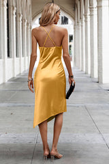 Solid Sleeveless Deep V Cross Wrap Dress - MVTFASHION.COM