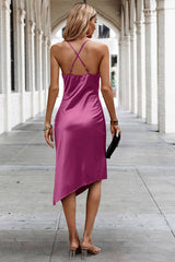 Solid Sleeveless Deep V Cross Wrap Dress - MVTFASHION.COM