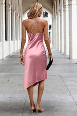 Solid Sleeveless Deep V Cross Wrap Dress - MVTFASHION.COM